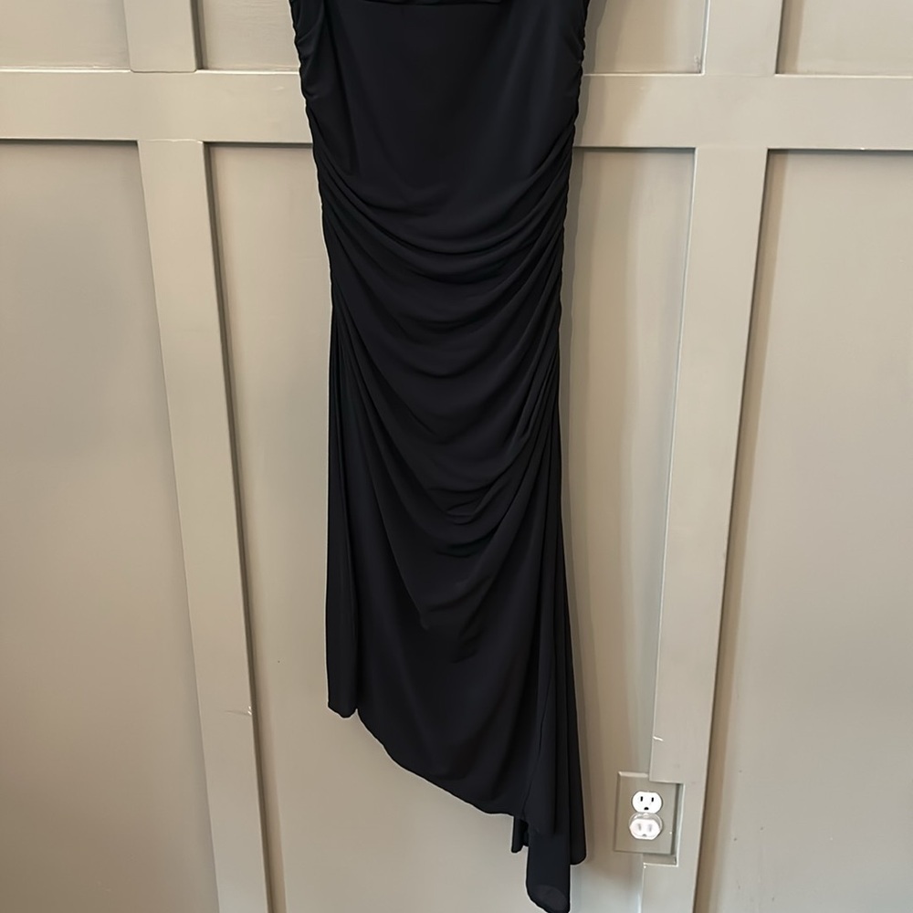 BCBGMaxAzria Black Ruched Dress Cocktail Formal Asymmetric Hem Size XS - Picture 8 of 12